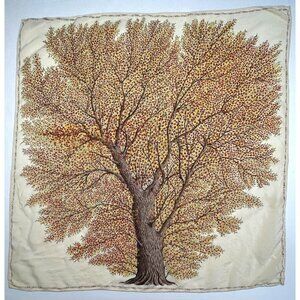 ROBERTO CAPUCCI 32" Square SILK Hand-Rolled Fall Leaves Tree SCARF Italy Signed